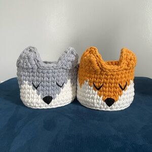 Woodland themed crochet baskets